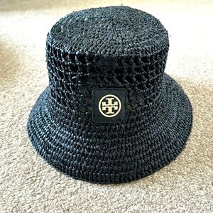 TORY BURCH black raffia bucket hat